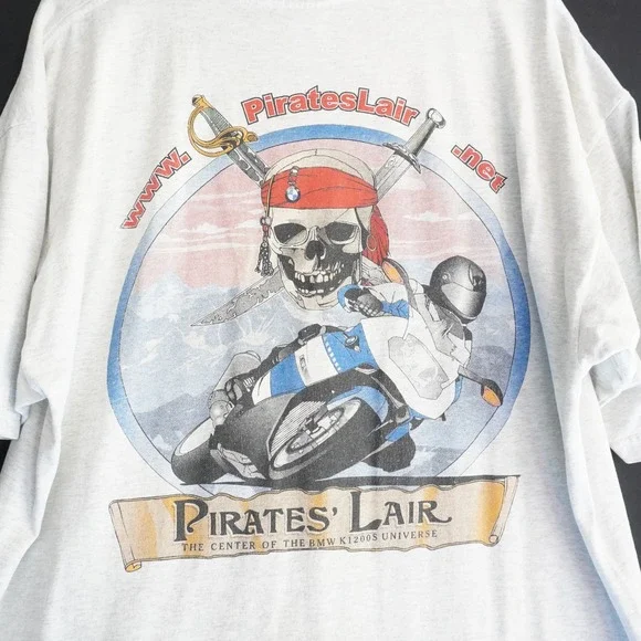 Vintage Pirates Lair Graphic‎ Tee Motorcycle Skull Sword T-Shirt Mens XL - Picture 6 of 9